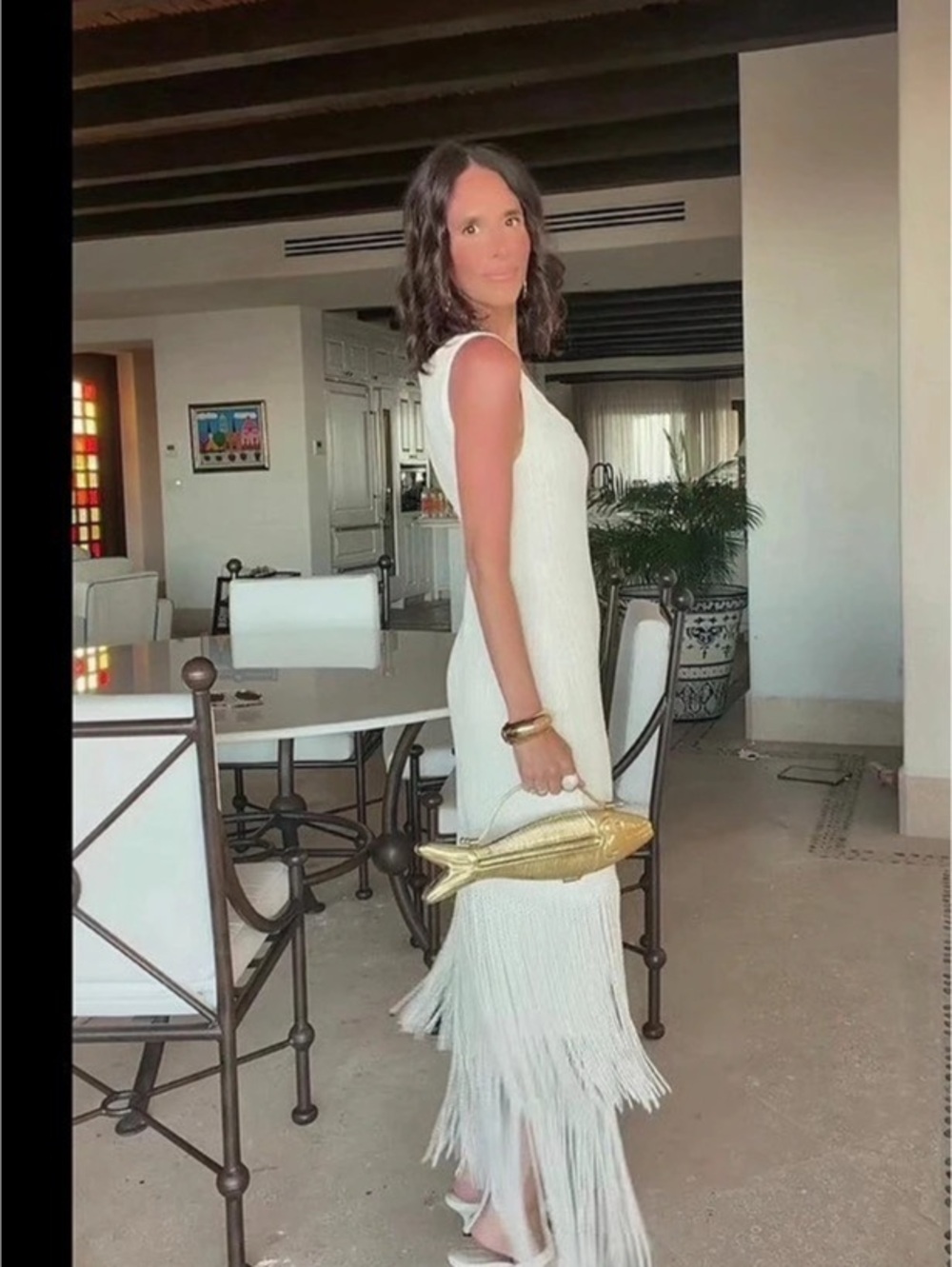 Zara White Maxi Dress with Fringe